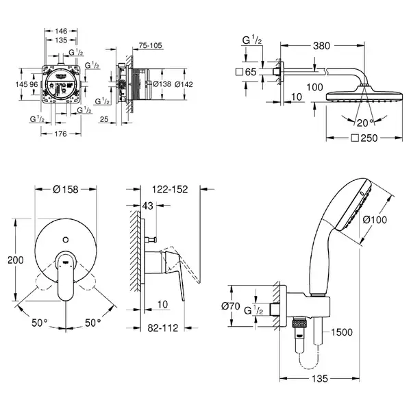 Набір змішувачів для душу Grohe Tempesta 250 Cube bundle, хром (UA26415SC4)