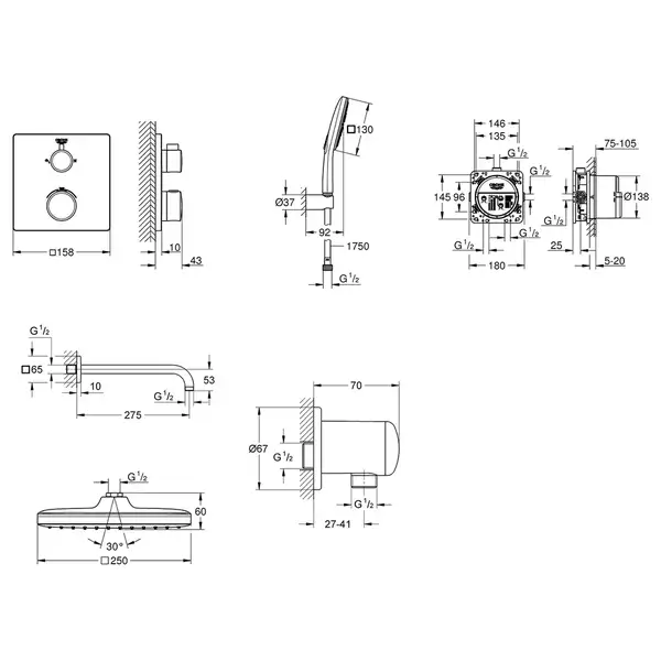 Душова система на 2 споживача прихованого монтажу Grohe Grohtherm UA26415SC7