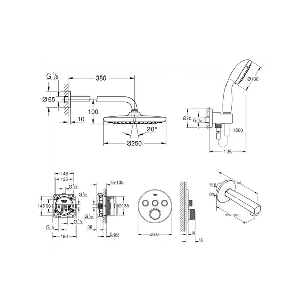 Комплект для ванни / душа Grohe Grohtherm SmartControl з Tempesta, хром (UA26416SC2)