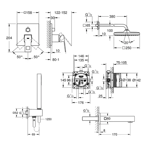 Grohe Eurocube Tempesta Cube 250 Душевая система, хром (UA26417SC2)