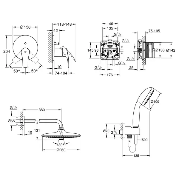 Grohe Grohtherm SmartControl Душевая система, хром (UA34614SC4)