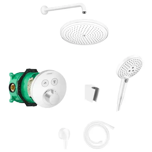 Душевая система скрытого монтажа с термостатом Hansgrohe (цвет - белый матовый) (15743700+01800180+26220700+27413700+26530700+28331700+27454700+28276700) фото 1 Aquada.com.ua