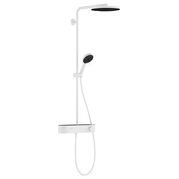 Душова система з термостатом Hansgrohe Pulsify Showerpipe 260 1jet EcoSmart із ShowerTablet Select 400 (колір - білий матовий) 24221700
