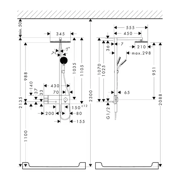 Душова система з термостатом Hansgrohe Raindance Alive Q 210/340 1jet EcoSmart з ShowerSelect Comfort, (колір - хром)  24591000