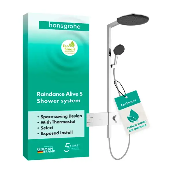 Душова система з термостатом Hansgrohe Raindance Alive Q 210/340 1jet EcoSmart з ShowerSelect Comfort, (колір - хром)  24591000