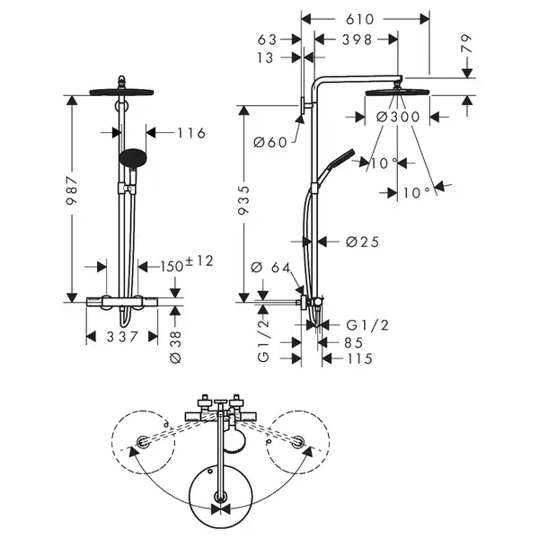 Hansgrohe Raindance S Puro 300 Душевая система, Бронза (24593140)