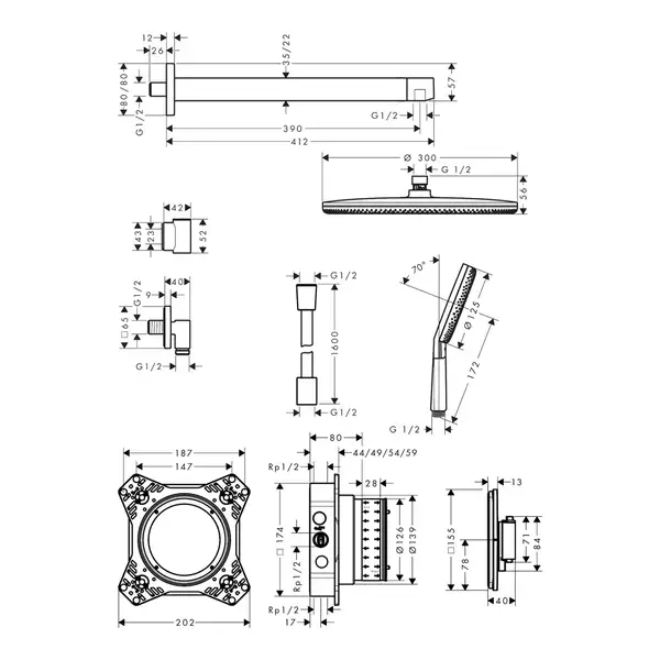 Hansgrohe Raindance Alive S 300 Душевая система, черный мат (24630670)