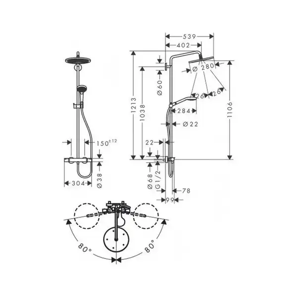Hansgrohe Croma Select S 280 1jet Душевая система, бронза матовая (26891140)