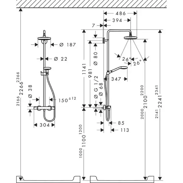 Hansgrohe Croma Select S 180 Душевая система, хром/белый (27254400)