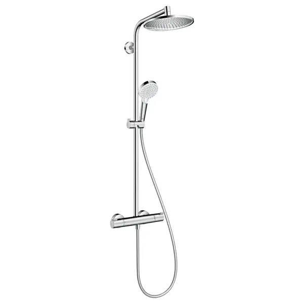 Душевая система с термостатом Hansgrohe Crometta E 240 1jet Showerpipe + cмеситель для раковины Hansgrohe Logis (27267000+71100000) фото 2 Aquada.com.ua