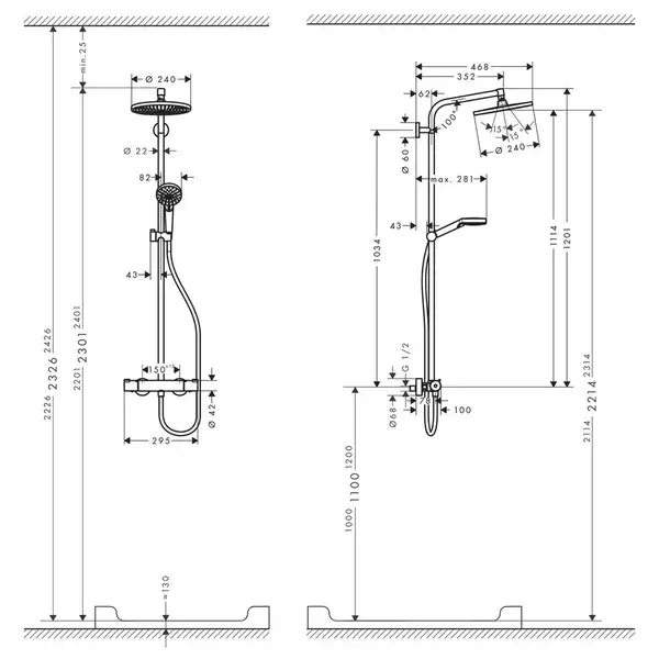 Душевая система с термостатом Hansgrohe Crometta E 240 1jet Showerpipe + cмеситель для раковины Hansgrohe Logis (27267000+71100000) фото 8 Aquada.com.ua