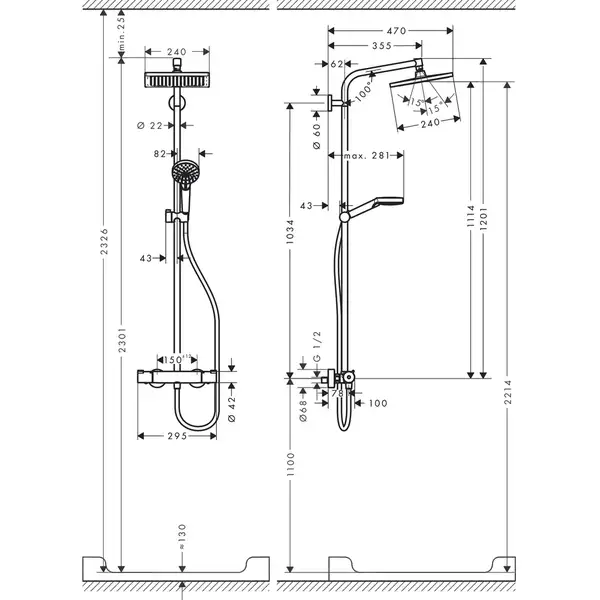 Hansgrohe Crometta E Showerpipe 240 Душевая система, хром (27281000)