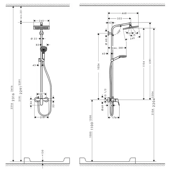 Душевая система Hansgrohe Crometta E 240 1jet Showerpipe + смеситель для раковины Hansgrohe Logis (27284000+71100000) фото 7 Aquada.com.ua