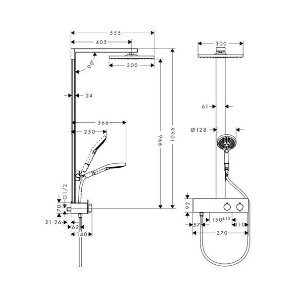 Душова система Hansgrohe Raindance E Showerpipe 300 1jet з термостатом EcoSmart 9 л / хв, хром (27362000)