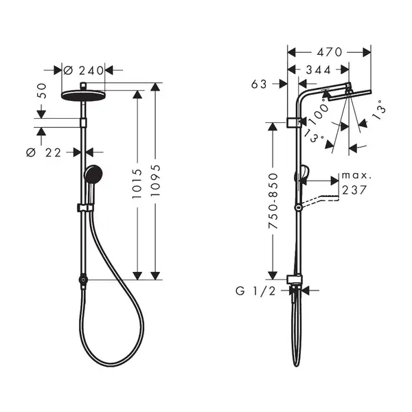 Hansgrohe Activera S 240 Душевая система, хром (28074000)