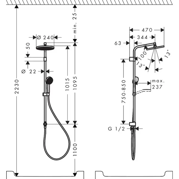 Hansgrohe Activera S 240 Душевая система, хром (28074000)