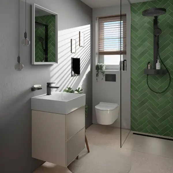 Душевая система с термостатом Hansgrohe Rainfinity Showerpipe 250 1jet EcoSmart с ShowerTablet 350 (цвет - чёрный матовый) 28742670