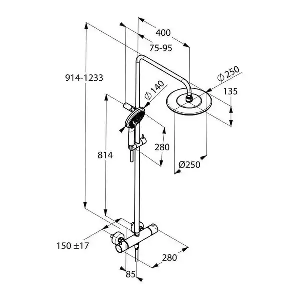 Logo Dual Shower System з термостатом 6809505-00 верхній душ+ручний душ, хром Kludi НІМЕЧЧИНА