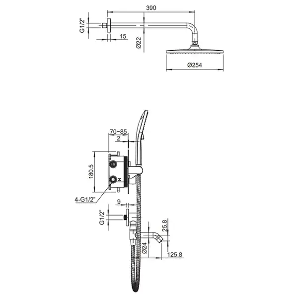 KOER KB-67012-05 Душова система, чорна (KR4729)