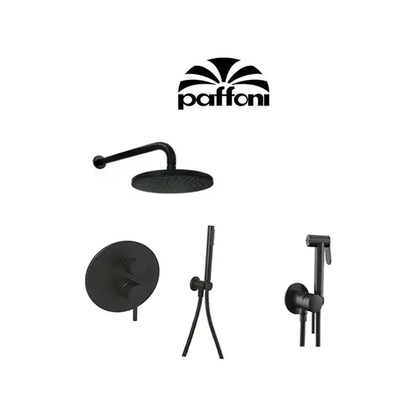 Душевая система скрытого монтажа Paffoni Shower Ø 225 мм + гигиенический душ Paffoni Tweet Round Mix (цвет - чёрный матовый) (KITLIG018NO+ZDUP110NO) фото 2 Aquada.com.ua