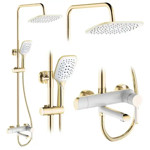 Душевой гарнитур REA MELIA GOLD WHITE с изливом (REA-P2406)