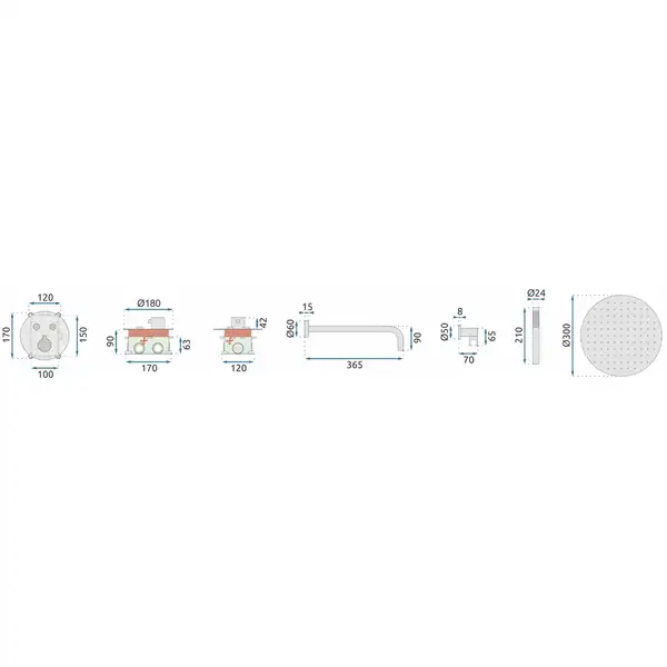 Душевая система с термостатом REA MILER CHROME + BOX скрытого монтажа (REA-P6715)