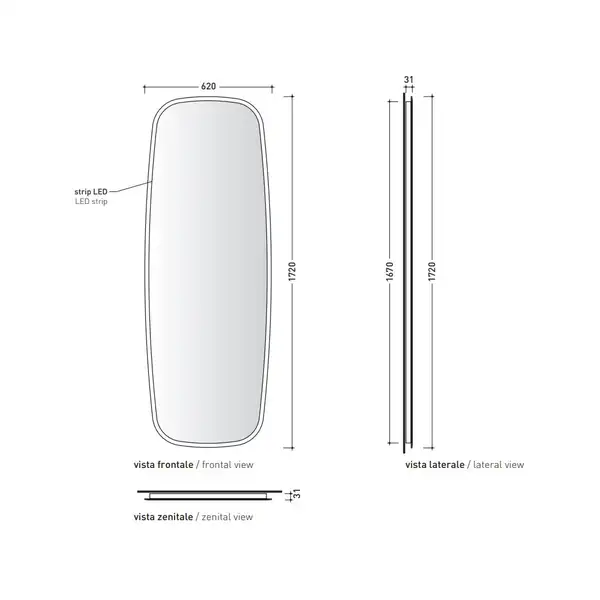 Зеркало с LED подсветкой Flaminia Flag 62 х h172 х 31 см FG172SPE