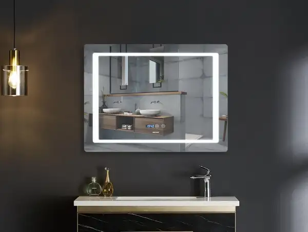 Дзеркало Mixxus STYLE MR03-90x70 з Led Touch, Anti-fog, димером, регулятором яскравості, годинником (MI6007)