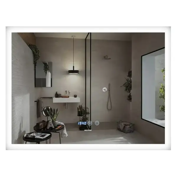 Дзеркало Mixxus FLAT MR04-80x60 з Led Touch, Anti-fog, димером, регулятором яскравості, годинником (MI6928)