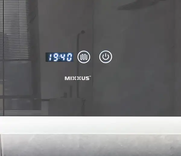 Дзеркало Mixxus FLAT MR04-80x60 з Led Touch, Anti-fog, димером, регулятором яскравості, годинником (MI6928)