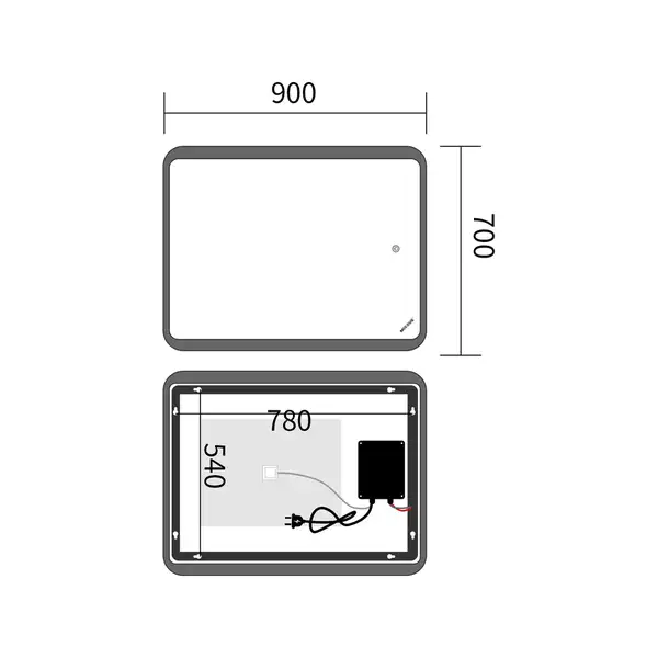 Дзеркало Mixxus Premium OLIVARY MR19-90x70-Reverse з Led Touch, Anti-fog, димером (3-6,5kK) (MP6630