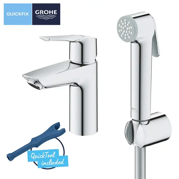 Grohe Eurosmart S-Size Смеситель для умывальника с гигиен. душем, хром (23123003)