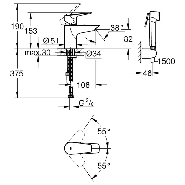 Grohe StartEdge Змішувач для раковини з біде, хром (23773001)