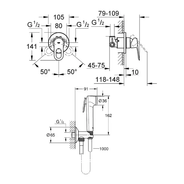 Grohe BauLoop New Гігієнічний душ, хром (UA2904200B)