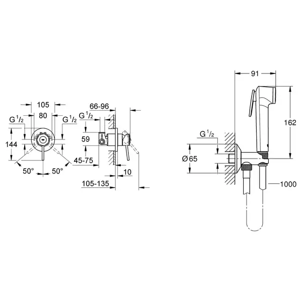 Grohe BauClassic Гігієнічний душ з прихованим змішувачем, хром (UA2904800S)