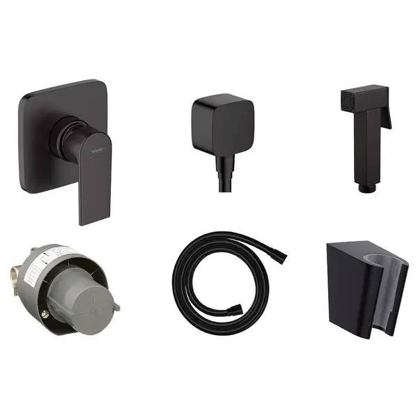 Комплект гігієнічного душу Hansgrohe Vernis Blend з лійкою Noken Square, Matt Black (20220002)