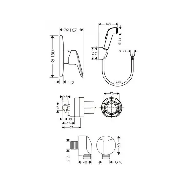 Гігієнічний душ Hansgrohe Logis з душовою лійкою, хром (3B111219)