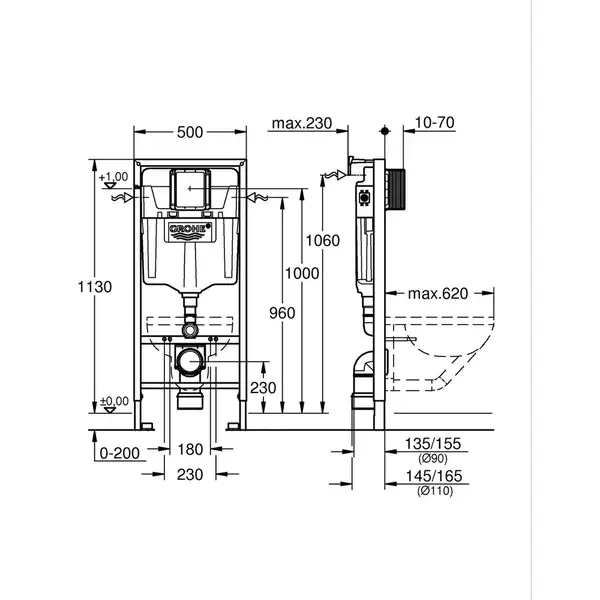 Комплект Grohe Set Унітаз QUADRO-0301-T3 + Інсталяція 38536001 + панель 38732000 (38536001QUADRO030 (38536001QUADRO0301T3)
