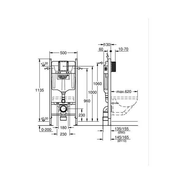 Комплект Grohe Set Унітаз ELLIPSE-0305-T3 + Інсталяція UA388400WG + панель 38732000 (388400WGELLIPS (388400WGELLIPS0305T3)