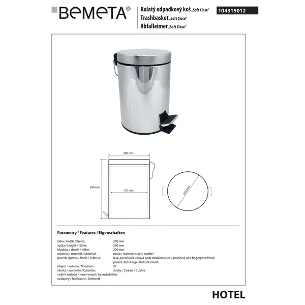 104315012 HOTEL Відро для сміття 5L , Bemeta (104315012)