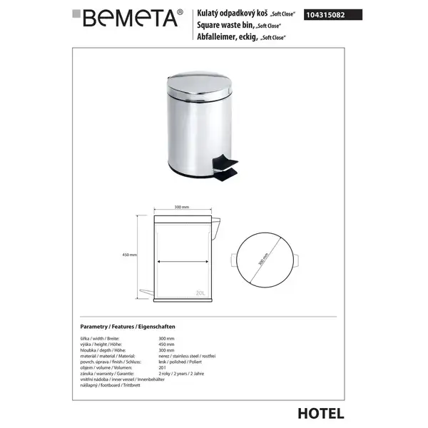 104315082 Hotel:відро для сміття 20L Bemeta Чехія (104315082)