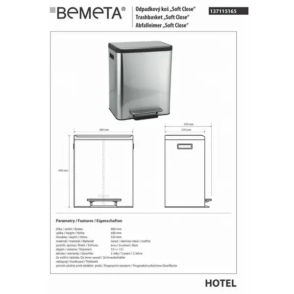 137115165 Hotel Відро для сміття Bemeta Чехія (137115165)