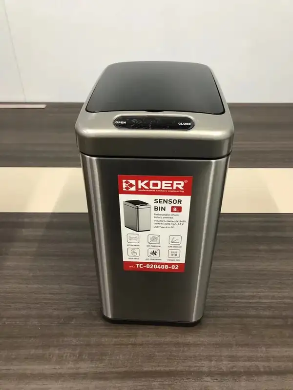 Відро для сміття сенсорне прямокутне Koer TC-020408-02 8 л колір нержавійка (KR5588)