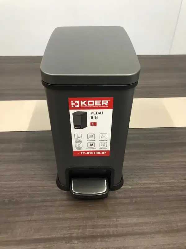 Відро для сміття з плавним закриттям прямокутне Koer TC-010108-07 8 л колір графіт (KR5591)