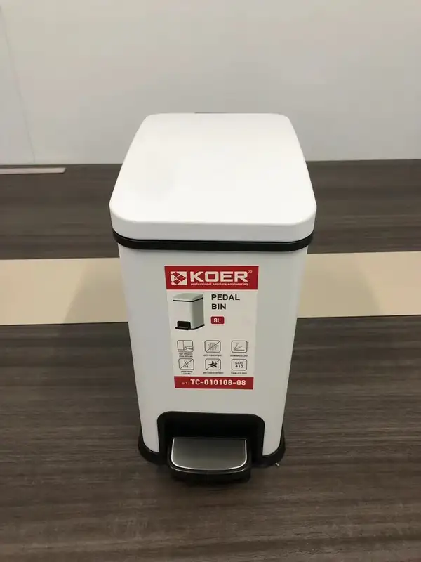 Відро для сміття з плавним закриттям прямокутне Koer TC-010108-08 8 л колір білий (KR5592)