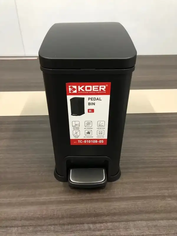Відро для сміття з плавним закриттям прямокутне Koer TC-010108-05 8 л колір чорний (KR5593)