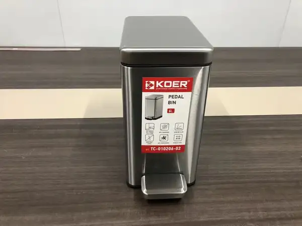 Відро для сміття з плавним закриттям прямокутне Koer TC-010206-02 6 л колір нержавійка (KR5594)