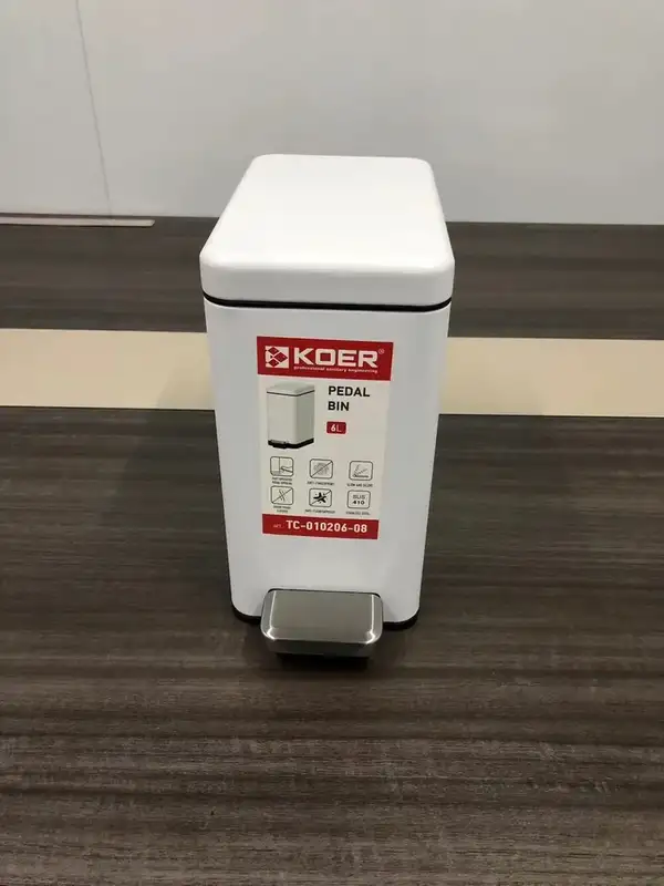 Відро для сміття з плавним закриттям прямокутне Koer TC-010206-08 6 л колір білий (KR5595)