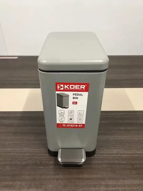 Відро для сміття з плавним закриттям прямокутне Koer TC-010210-07 10 л колір сірий (KR5599)