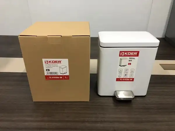 Відро для сміття з плавним закриттям прямокутне Koer TC-010306-08 6 л колір білий (KR5601)